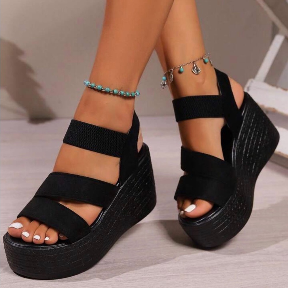 Black Platform Wedge Sandals